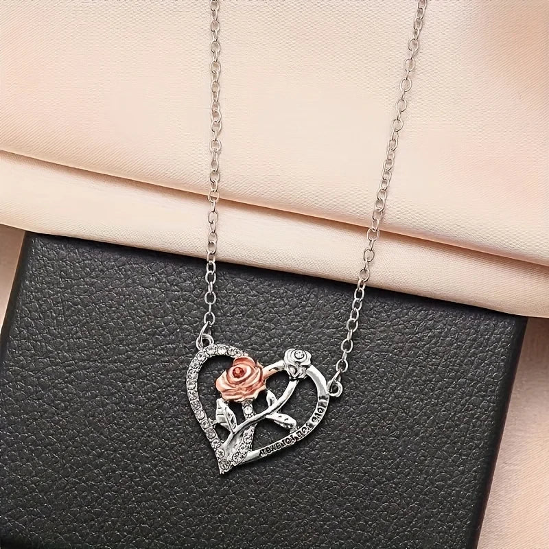 Heart Pendant Necklace Rose Gift Box