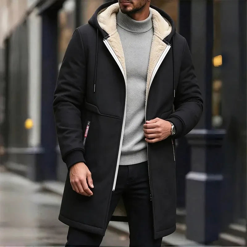 Mens Long Faux Shearling Lined Winter Coat